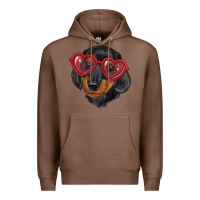 Chestnut dachshund with love glasses Premium Hoodie - RanaPortraitStore