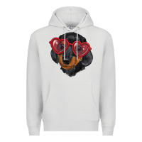 Dove Grey dachshund with love glasses Premium Hoodie - RanaPortraitStore