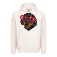Pale Pink dachshund with love glasses Premium Hoodie - RanaPortraitStore