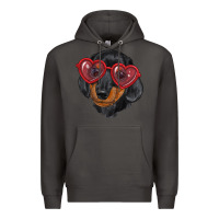 Smoke dachshund with love glasses Premium Hoodie - RanaPortraitStore