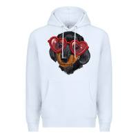 White dachshund with love glasses Premium Hoodie - RanaPortraitStore