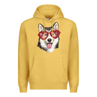Antique Gold husky with love glasses Premium Hoodie - RanaPortraitStore