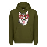 Army Green husky with love glasses Premium Hoodie - RanaPortraitStore