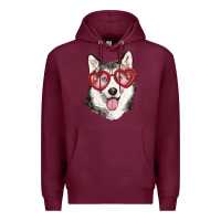 Burgundy husky with love glasses Premium Hoodie - RanaPortraitStore