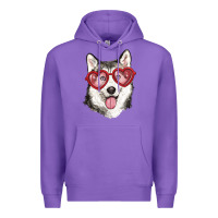 Purple husky with love glasses Premium Hoodie - RanaPortraitStore