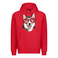 Red husky with love glasses Premium Hoodie - RanaPortraitStore
