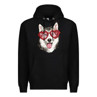 Black husky with love glasses Premium Hoodie - RanaPortraitStore