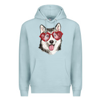 Blue Mist husky with love glasses Premium Hoodie - RanaPortraitStore