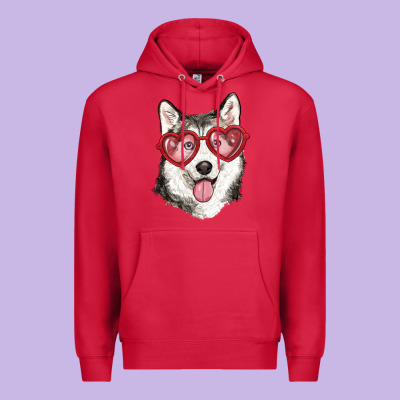 Husky With Love Glasses Premium Hoodie Designed By Ranaportraitstore