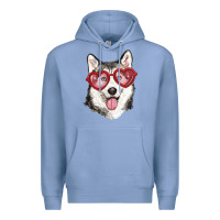 Colony Blue husky with love glasses Premium Hoodie - RanaPortraitStore