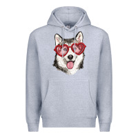 Heather Grey husky with love glasses Premium Hoodie - RanaPortraitStore