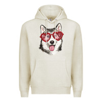 Oatmeal Heather husky with love glasses Premium Hoodie - RanaPortraitStore