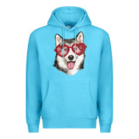Ocean Blue husky with love glasses Premium Hoodie - RanaPortraitStore
