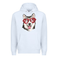 White husky with love glasses Premium Hoodie - RanaPortraitStore