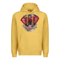 Antique Gold pug with love glasses Premium Hoodie - RanaPortraitStore