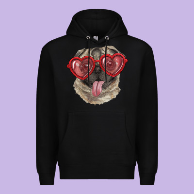 Pug With Love Glasses Premium Hoodie Designed By Ranaportraitstore