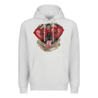 Dove Grey pug with love glasses Premium Hoodie - RanaPortraitStore