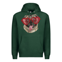 Sports Green pug with love glasses Premium Hoodie - RanaPortraitStore