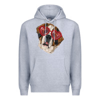 Heather Grey saint bernard with love glasses Premium Hoodie - RanaPortraitStore