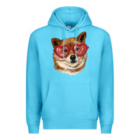 Ocean Blue shiba inu with love glasses Premium Hoodie - RanaPortraitStore