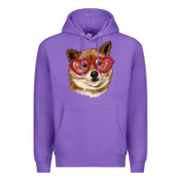 Purple shiba inu with love glasses Premium Hoodie - RanaPortraitStore