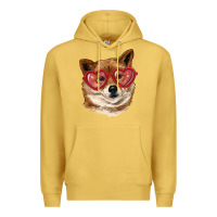 Antique Gold shiba inu with love glasses Premium Hoodie - RanaPortraitStore