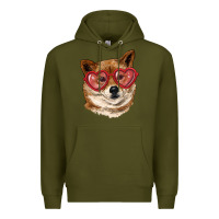 Army Green shiba inu with love glasses Premium Hoodie - RanaPortraitStore