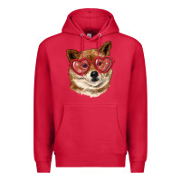 Cardinal shiba inu with love glasses Premium Hoodie - RanaPortraitStore