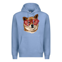Colony Blue shiba inu with love glasses Premium Hoodie - RanaPortraitStore