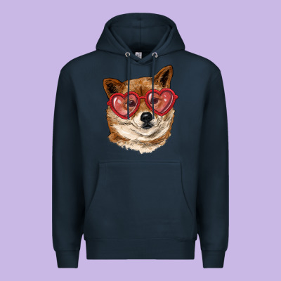 Shiba Inu With Love Glasses Premium Hoodie Designed By Ranaportraitstore