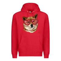 Red shiba inu with love glasses Premium Hoodie - RanaPortraitStore