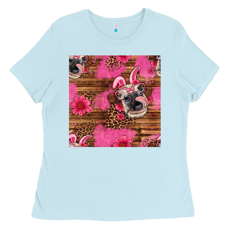 Easter Heifer With Bunny Ears Seamless Pattern Ladies Tee by Artiststas | Teevron
