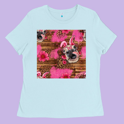 Easter Heifer With Bunny Ears Seamless Pattern Ladies Tee Designed By Artiststas