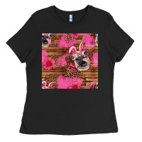 Black easter heifer with bunny ears seamless pattern Ladies Tee - Artiststas