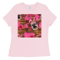 Bubblegum Pink easter heifer with bunny ears seamless pattern Ladies Tee - Artiststas