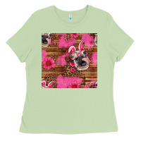 Matcha easter heifer with bunny ears seamless pattern Ladies Tee - Artiststas