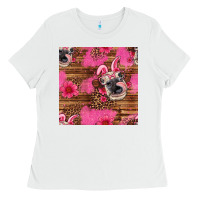 White easter heifer with bunny ears seamless pattern Ladies Tee - Artiststas