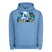 Pigment Pebble Blue wolf coffee cups Urban Hoodie - Zillion Design Studio