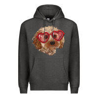 Charcoal Heather toy poodle with love glasses Premium Hoodie - RanaPortraitStore