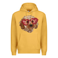 Mustard toy poodle with love glasses Premium Hoodie - RanaPortraitStore