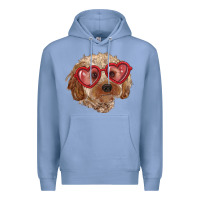 Colony Blue toy poodle with love glasses Premium Hoodie - RanaPortraitStore