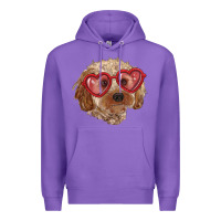 Purple toy poodle with love glasses Premium Hoodie - RanaPortraitStore