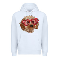 White toy poodle with love glasses Premium Hoodie - RanaPortraitStore