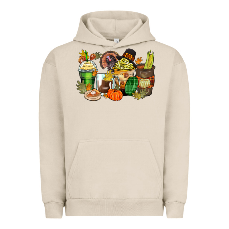 Thanksgiving Coffee Cups Urban Hoodie by Zillion Design Studio | Teevron