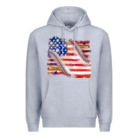 Heather Grey baseball american flag Premium Hoodie - texasbilliewilder