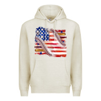Oatmeal Heather baseball american flag Premium Hoodie - texasbilliewilder