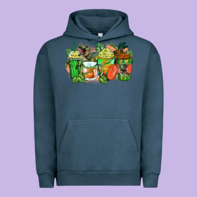 T Rex Coffee Cups Urban Hoodie Designed By Zillion Design Studio