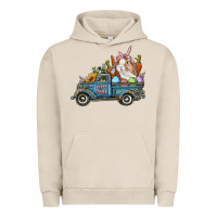 Pigment French Oak Happy Easter Truck with Bunny Eggs And Carrot Urban Hoodie - RanaPortraitStore