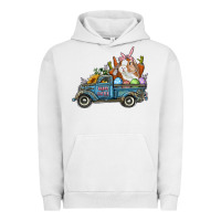 Pigment Lunar Rock Happy Easter Truck with Bunny Eggs And Carrot Urban Hoodie - RanaPortraitStore