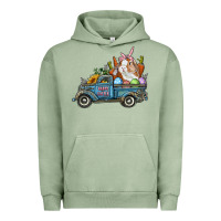 Pigment Oil Green Happy Easter Truck with Bunny Eggs And Carrot Urban Hoodie - RanaPortraitStore